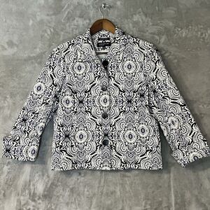 Jones New York Women Blue/Black Floral Long Sleeve Lined Blazer Women’s Size 10